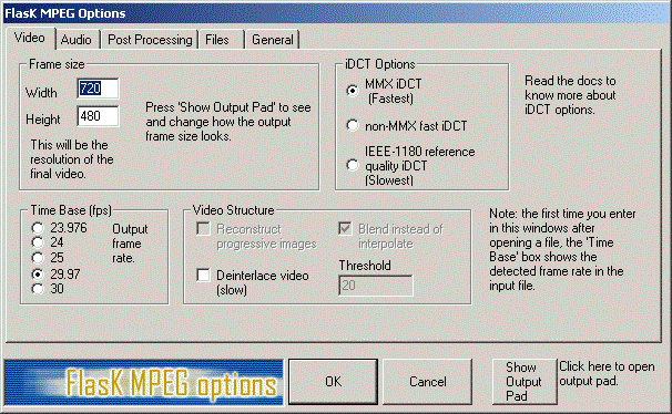FlasKMPEG Video Options