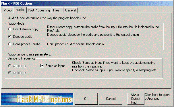FlasKMPEG Audio Options
